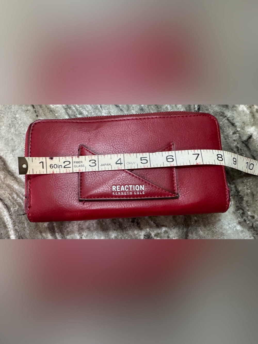 Kenneth Cole Deep Red Leather Zip Wallet with Silver-Tone Button - Picture 10 of 10